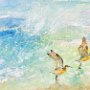 Red Knot Sandpipers, 23 x 30 Watercolor, Acrylic, Polymer